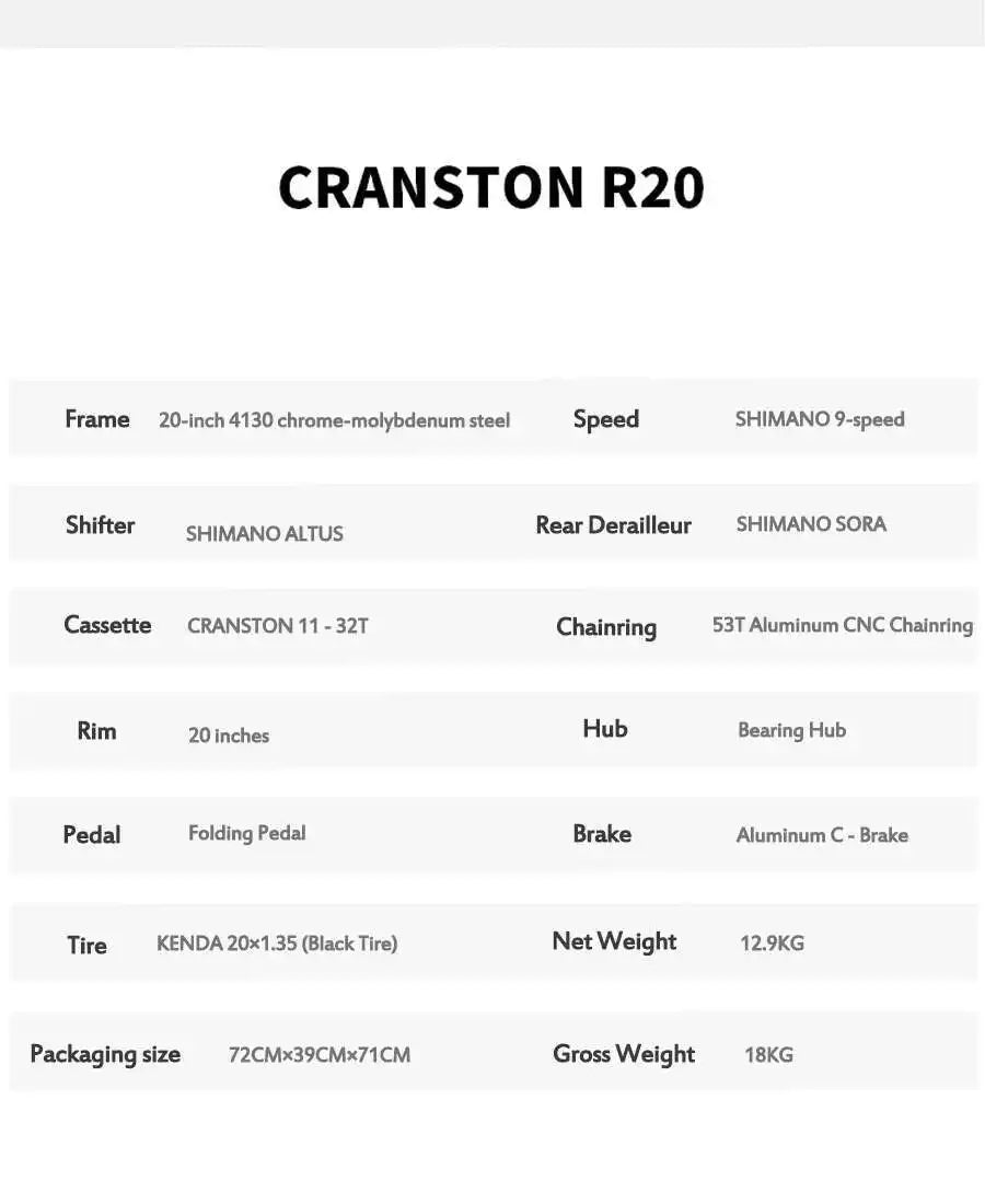 Cranston Ultra Portable 20'' 9-Speed Folding Bicycle Chromoly Steel Frame Dual C Brakes Bike Ideal for City Commute & Travel