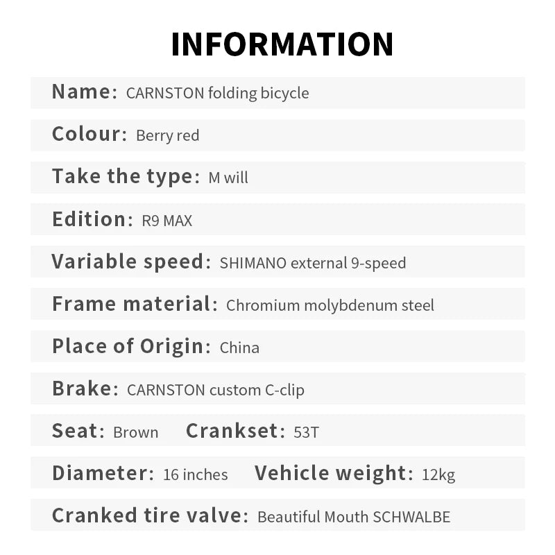 CRANSTON R9 Max 16-inch 9-speed Tri-folding Bike High Quality Steel Frame Light Weight Foldable Bike S bar M BAR Folding Bicycle