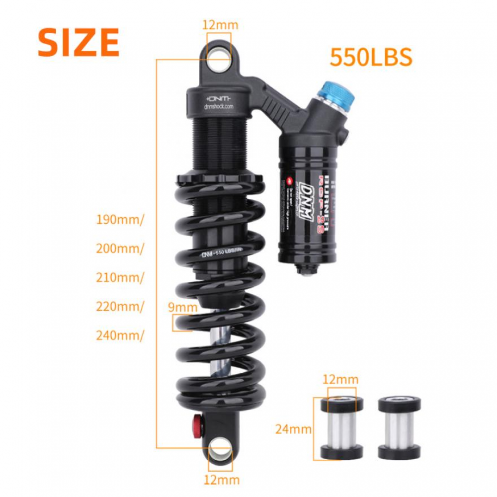 DNM RCP2S Rear Shock Absorber 550LBS Spring Soft Tail 190mm/200/210/220/240mm For AM/FR/DH MTB Bicycle Shock