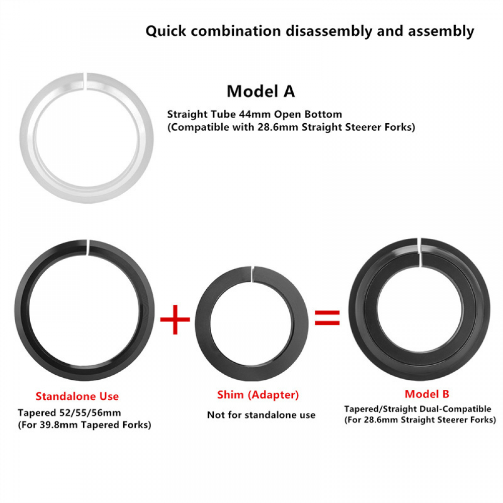 Meroca Straight Tapered Headset Bottom Washer Front Fork Base Spacer 44/52/55/56mm Repair Grasket