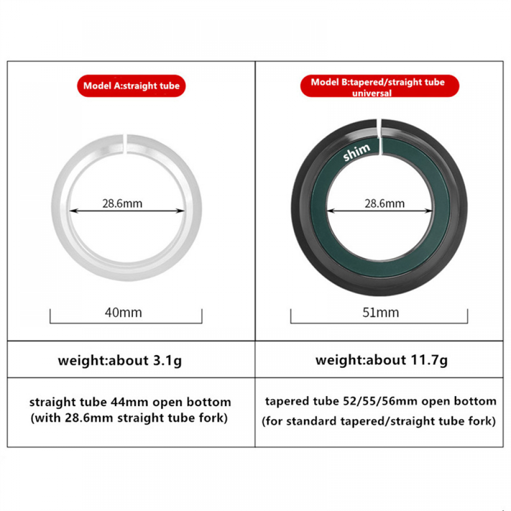 Meroca Straight Tapered Headset Bottom Washer Front Fork Base Spacer 44/52/55/56mm Repair Grasket