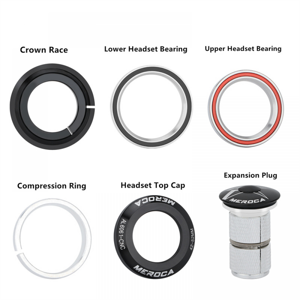 Meroca Bicycle Carbon Frame Headset 41.8/42-52mm Dual Bearing Expansion Plug Straight/Tapered Steerer Tubes Headset