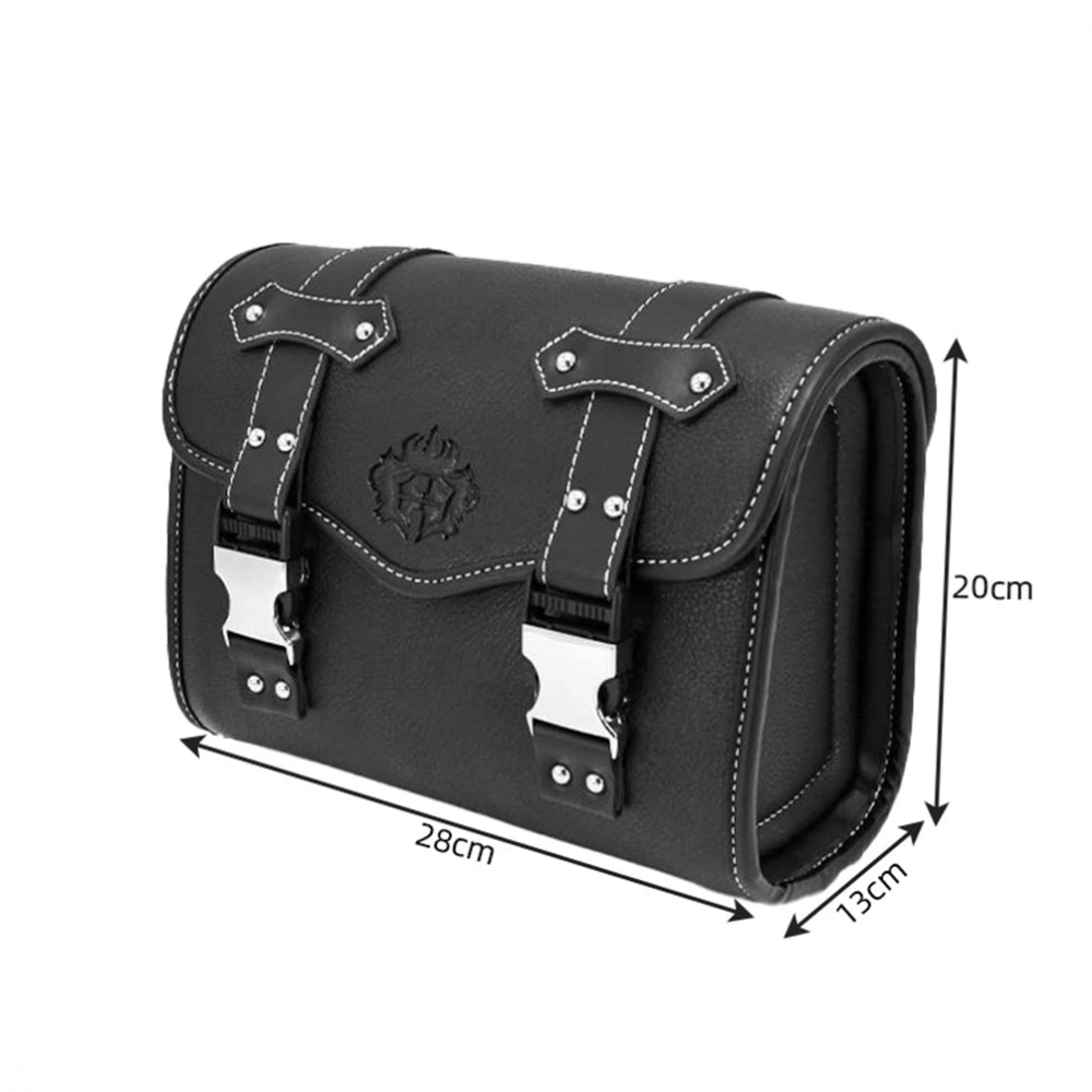 MEROCA Black Retro Leather Handlebar Bag with Silver Buckle,for Brompton/Dahon