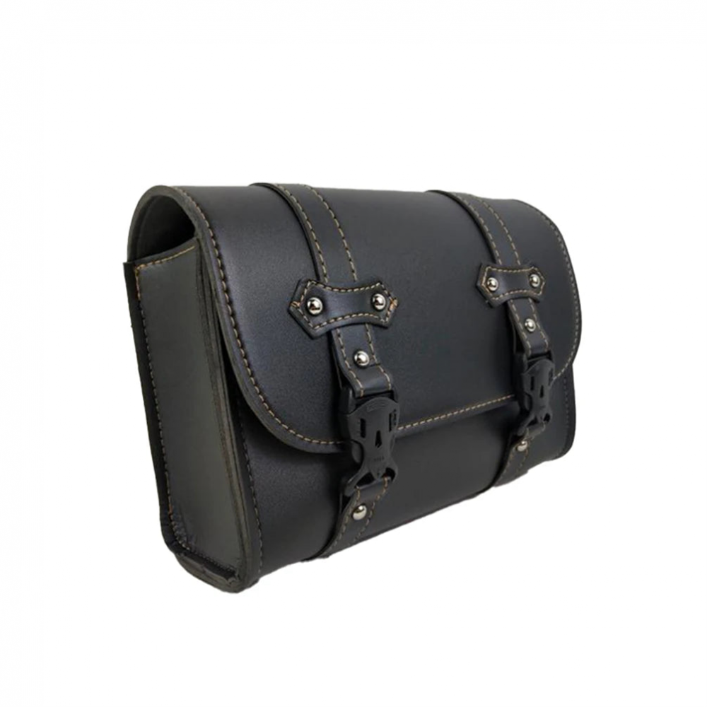 MEROCA Black Retro Leather Handlebar Bag with Black Buckle For Brompton/Dahon Bicycle