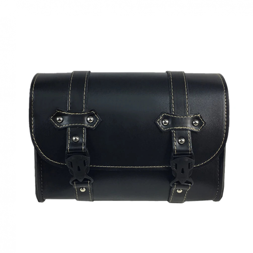 MEROCA Black Retro Leather Handlebar Bag with Black Buckle For Brompton/Dahon Bicycle