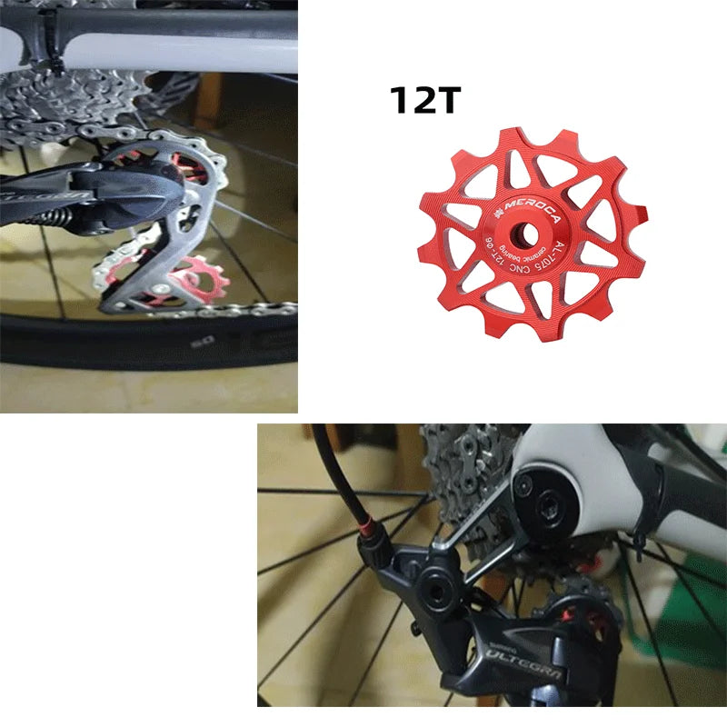 MEROCA Rear Derailleur Ceramic Pulley Aluminum Alloy 12/14T Silicon Nitride Bearing MTB Bicycle Guide Wheel Cycling Jockey Wheel