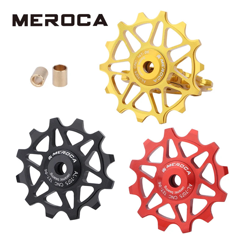 MEROCA Rear Derailleur Ceramic Pulley Aluminum Alloy 12/14T Silicon Nitride Bearing MTB Bicycle Guide Wheel Cycling Jockey Wheel