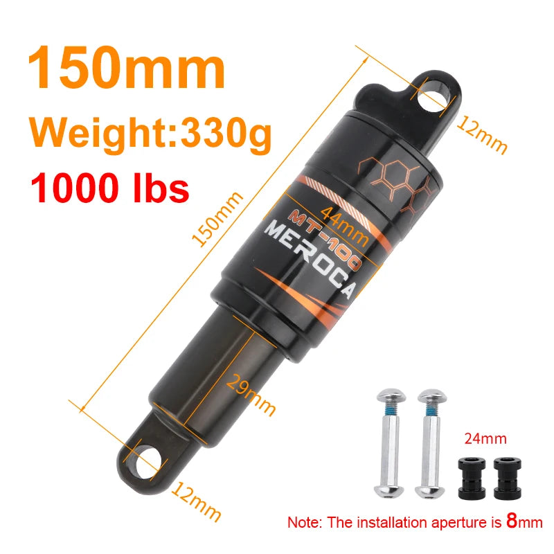 MEROCA Bicycle Rear Shock Absorber 125/150/165/190mm Aluminum Alloy Oil Spring Shock Absorber For Mountain Bike Electric Scooter