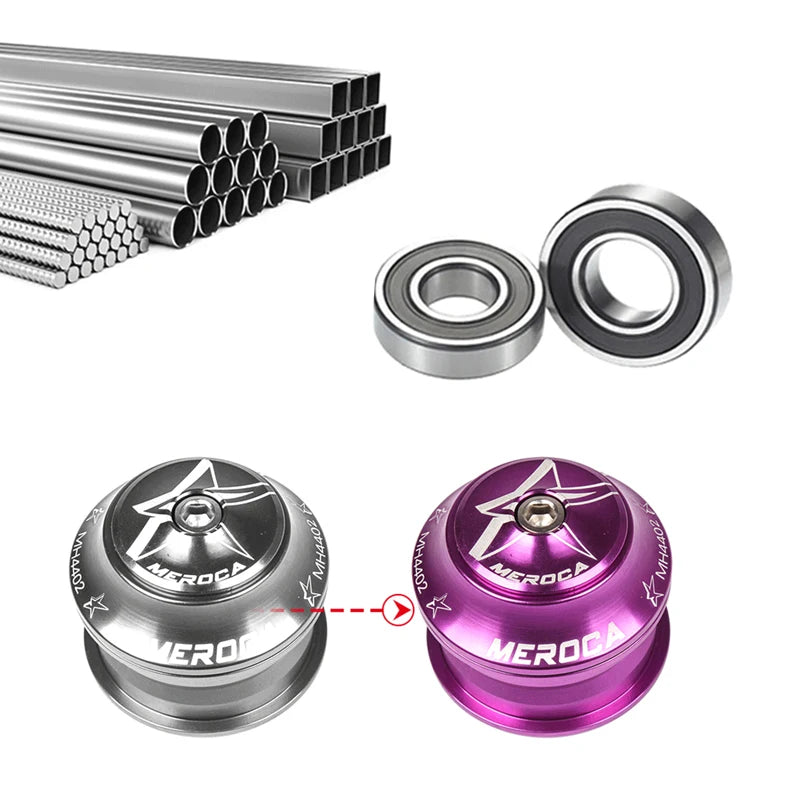 MEROCA Bicycle Headset 44mm 2 Bearing Aluminum Alloy Straight Tapered Tube Fork MTB Bike Headset Road Bike Headset Accessory