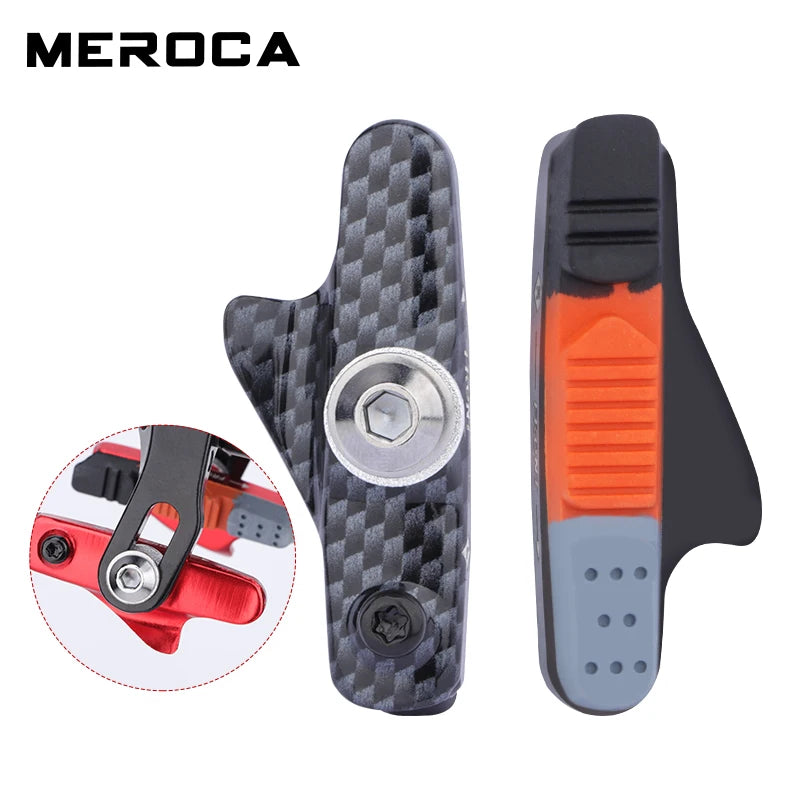 MEROCA Road Bike Brake Pads V-brake Pad With Mud Trough Silent Aluminum Alloy Rim C Brake Pads Rubber Sheet Bicycle Accessories