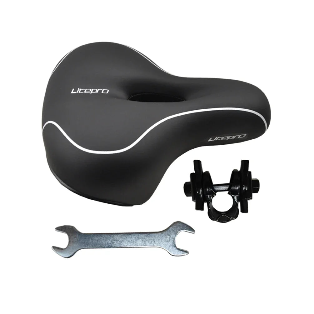 Meroca Shock Absorption Leather Saddle Folding Bicycle Waterproof Soft Large Area Cushion For MTB Road Bike