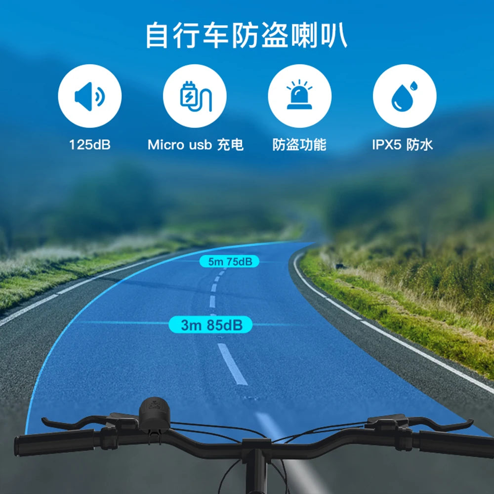 MEROCA MTB Bicycle Electric Horn High 125dB Volume 200mAh USB Charging Anti-theft Bike Bell Audio Warning Alert Safety Riding