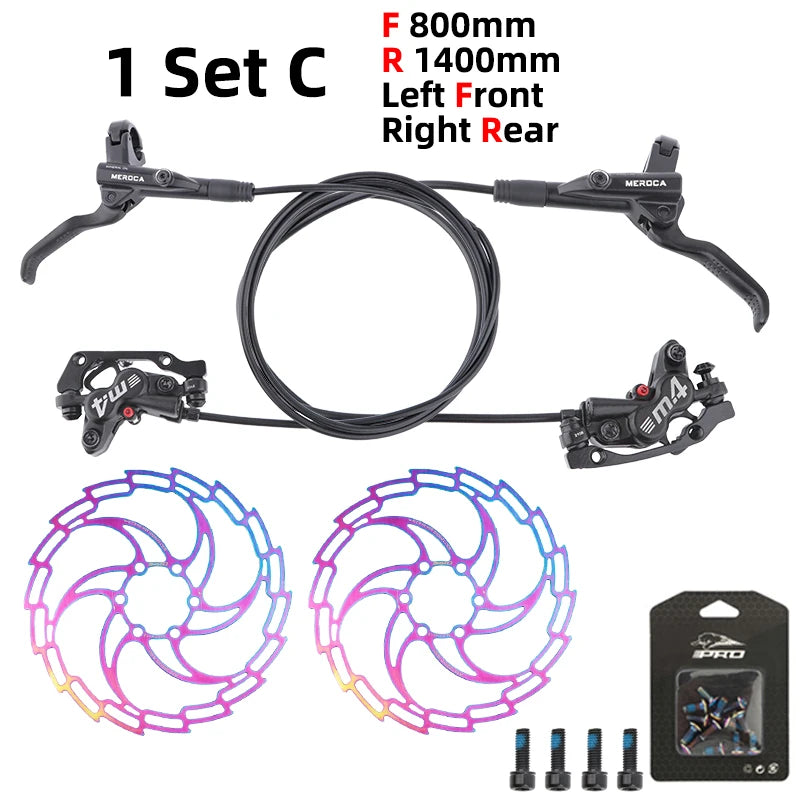 MEROCA Bicycle Oil Brake Mtb Left Front Brake MT420 800/1400mm Hydraulic Right Rear 160mm Disc Brake Bicycle Parts