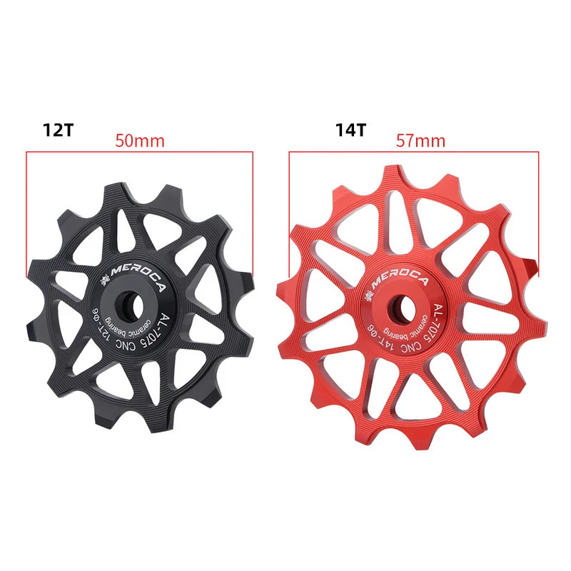 MEROCA Rear Derailleur Ceramic Pulley Aluminum Alloy 12/14T Silicon Nitride Bearing MTB Bicycle Guide Wheel Cycling Jockey Wheel