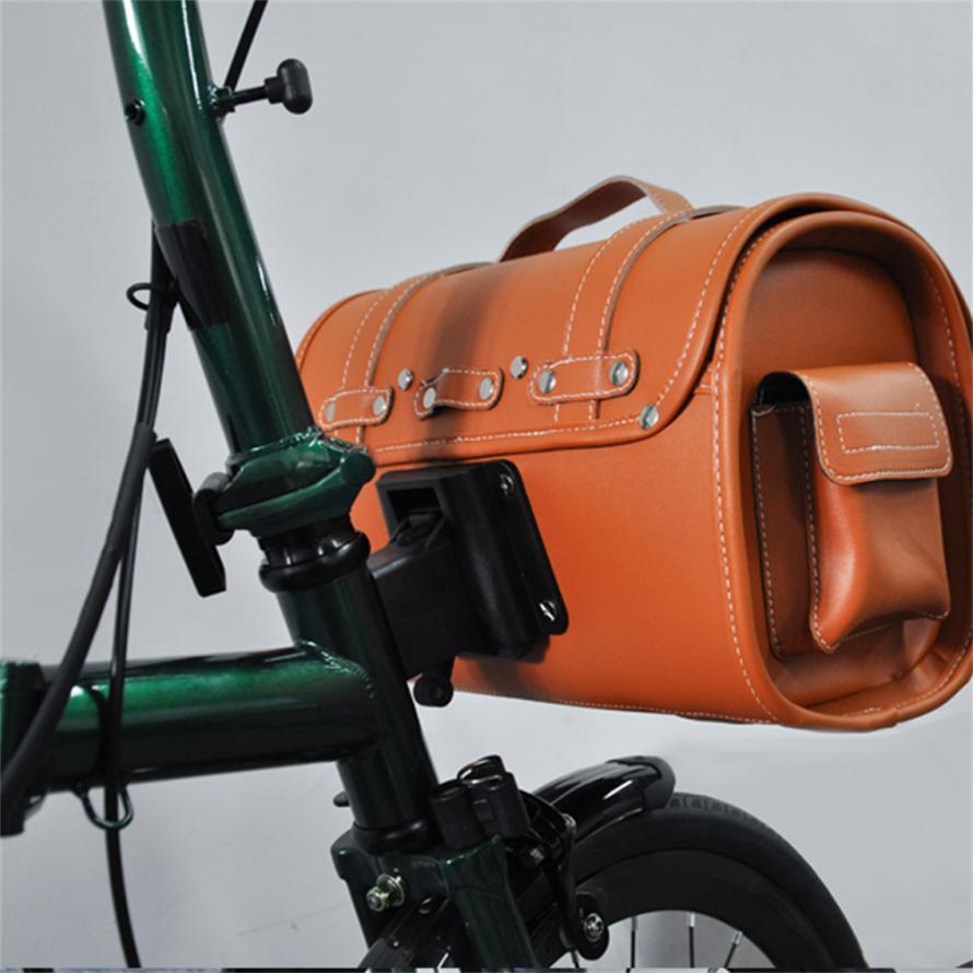 Bicycle Leather Retro Storage Bag For Brompton Bike Vintage Front Head Bag