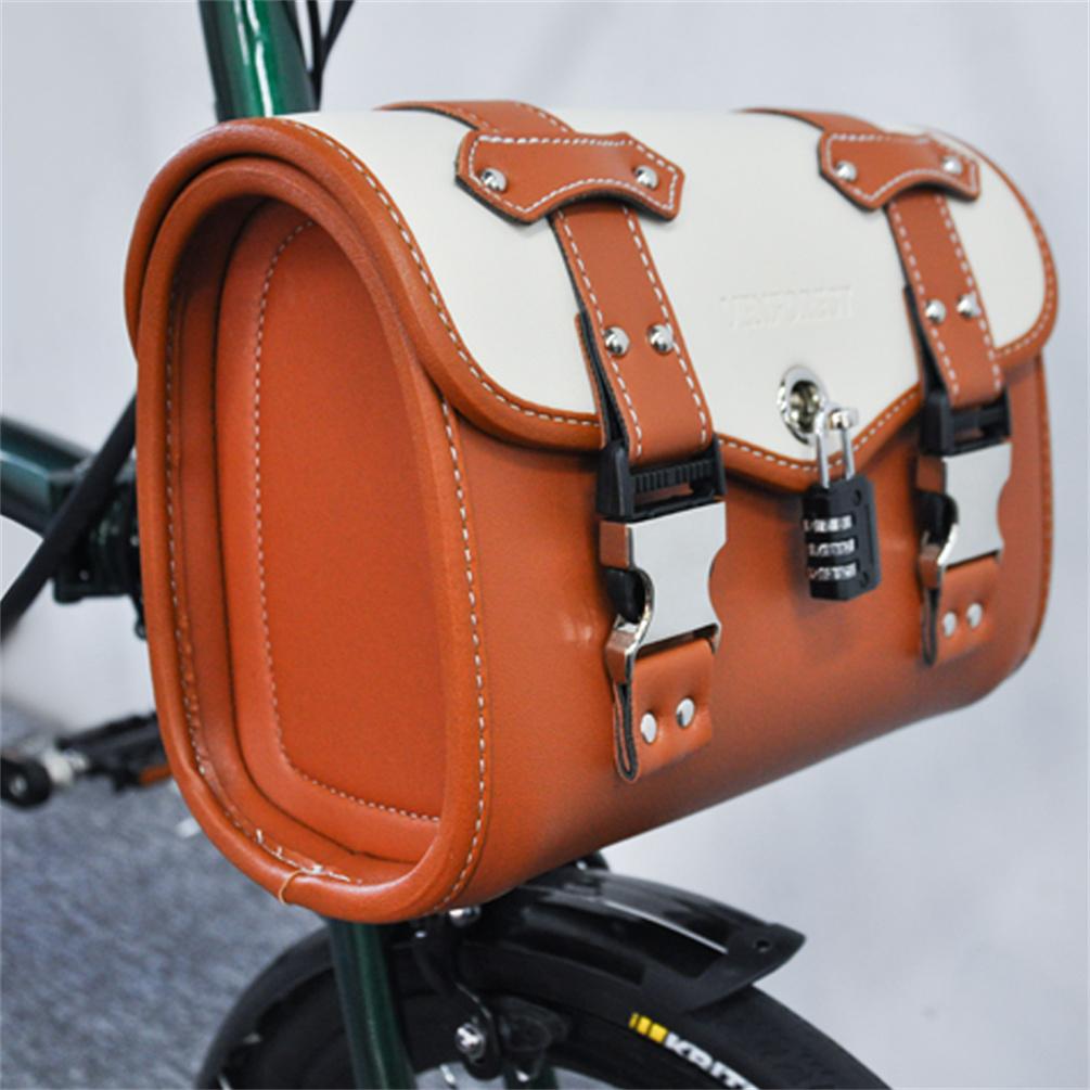 MEROCA For Brompton Bag Vintage Leather Bicycle Font Bag Bike 14 inch For Dahon Luggage
