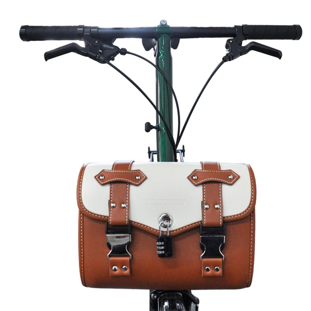 MEROCA For Brompton Bag Vintage Leather Bicycle Font Bag Bike 14 inch For Dahon Luggage