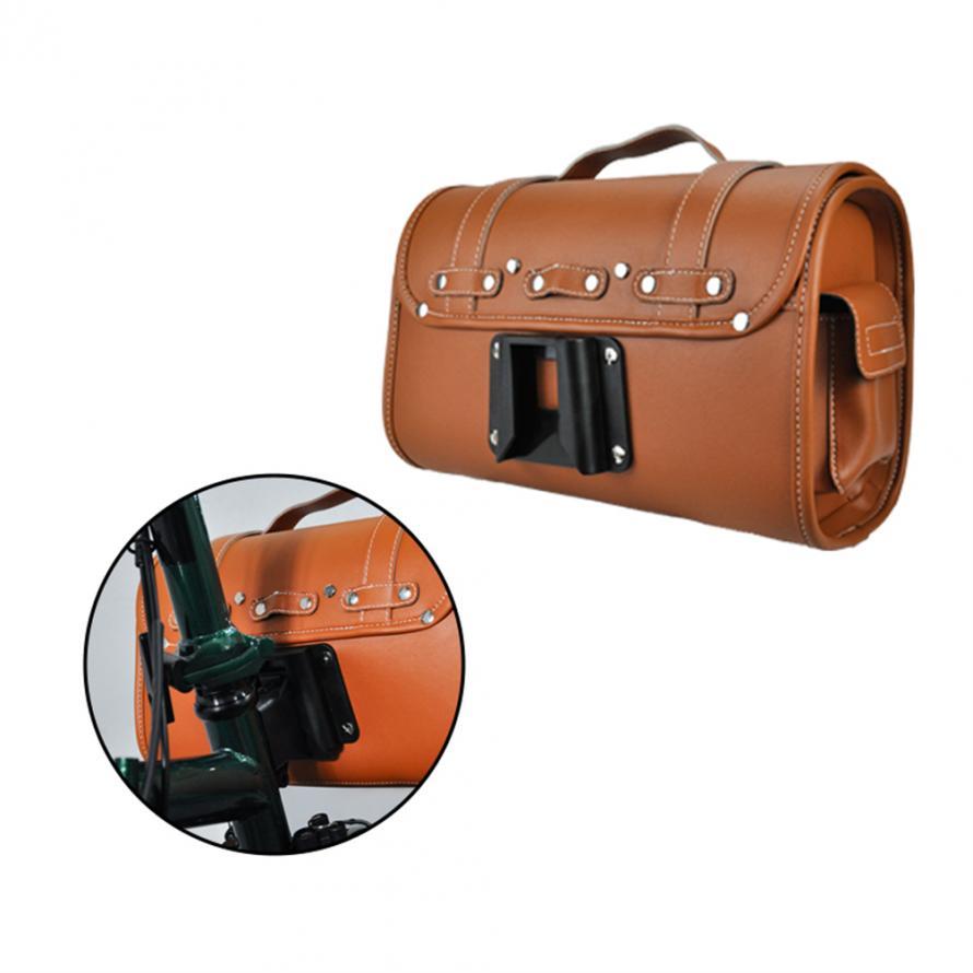 Bicycle Leather Retro Storage Bag For Brompton Bike Vintage Front Head Bag