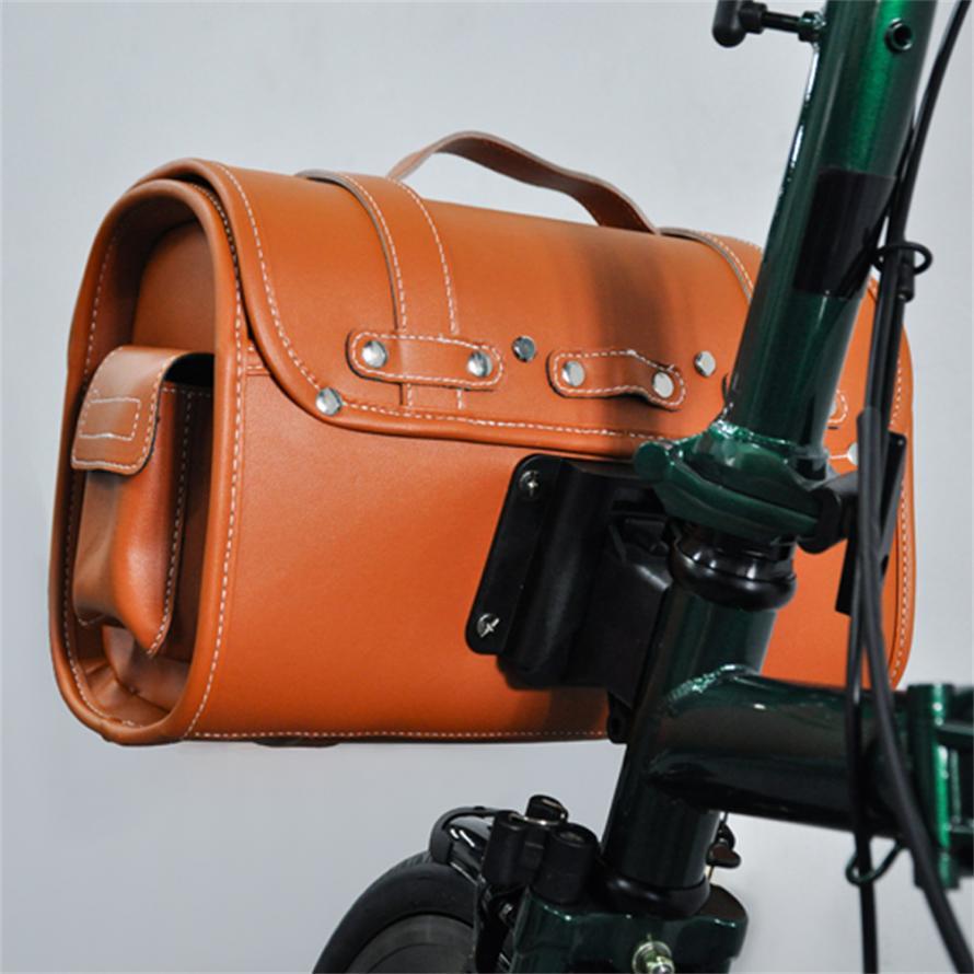 Bicycle Leather Retro Storage Bag For Brompton Bike Vintage Front Head Bag