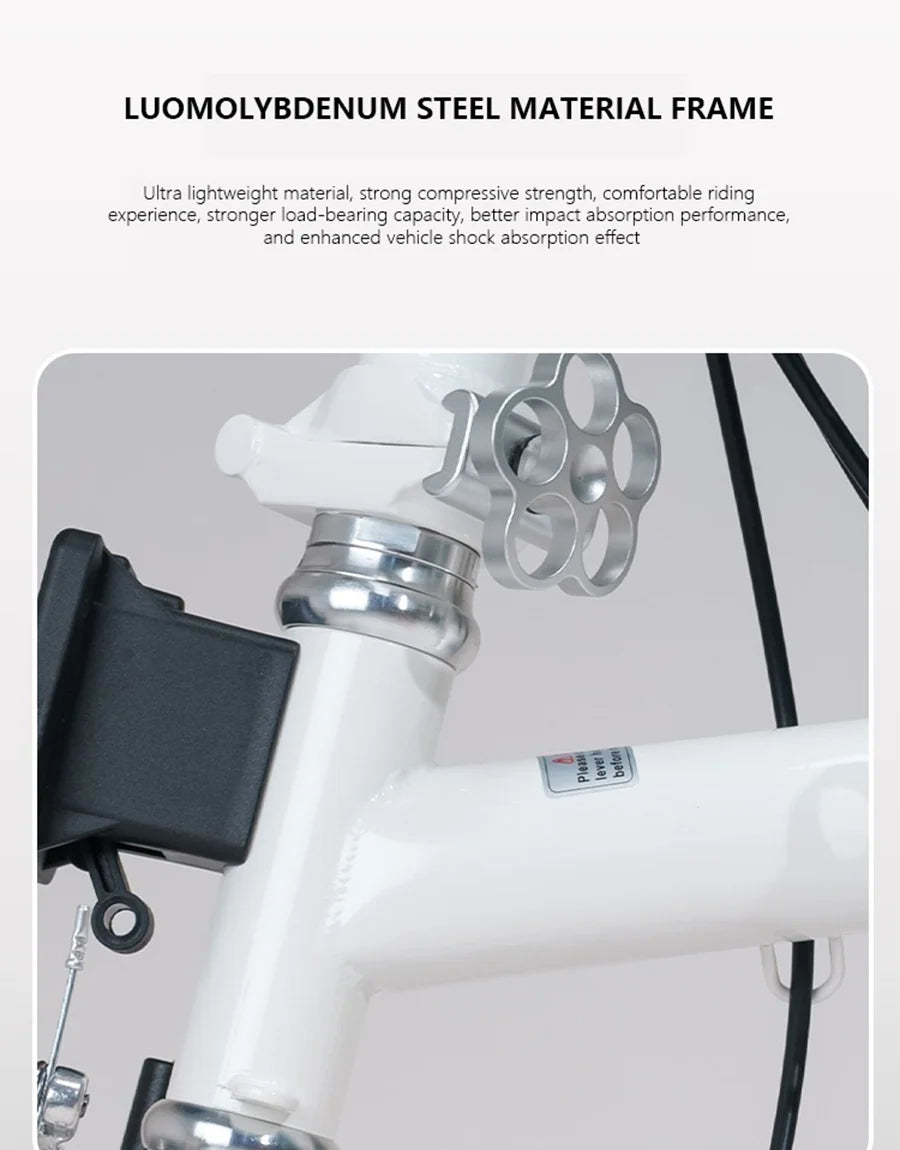 CRANSTON R9 Max Snowy White City Bike M-Handle/S-Handle 9-Speed 16 inch Small Cloth Lightweight and Portable Folding Bicycle