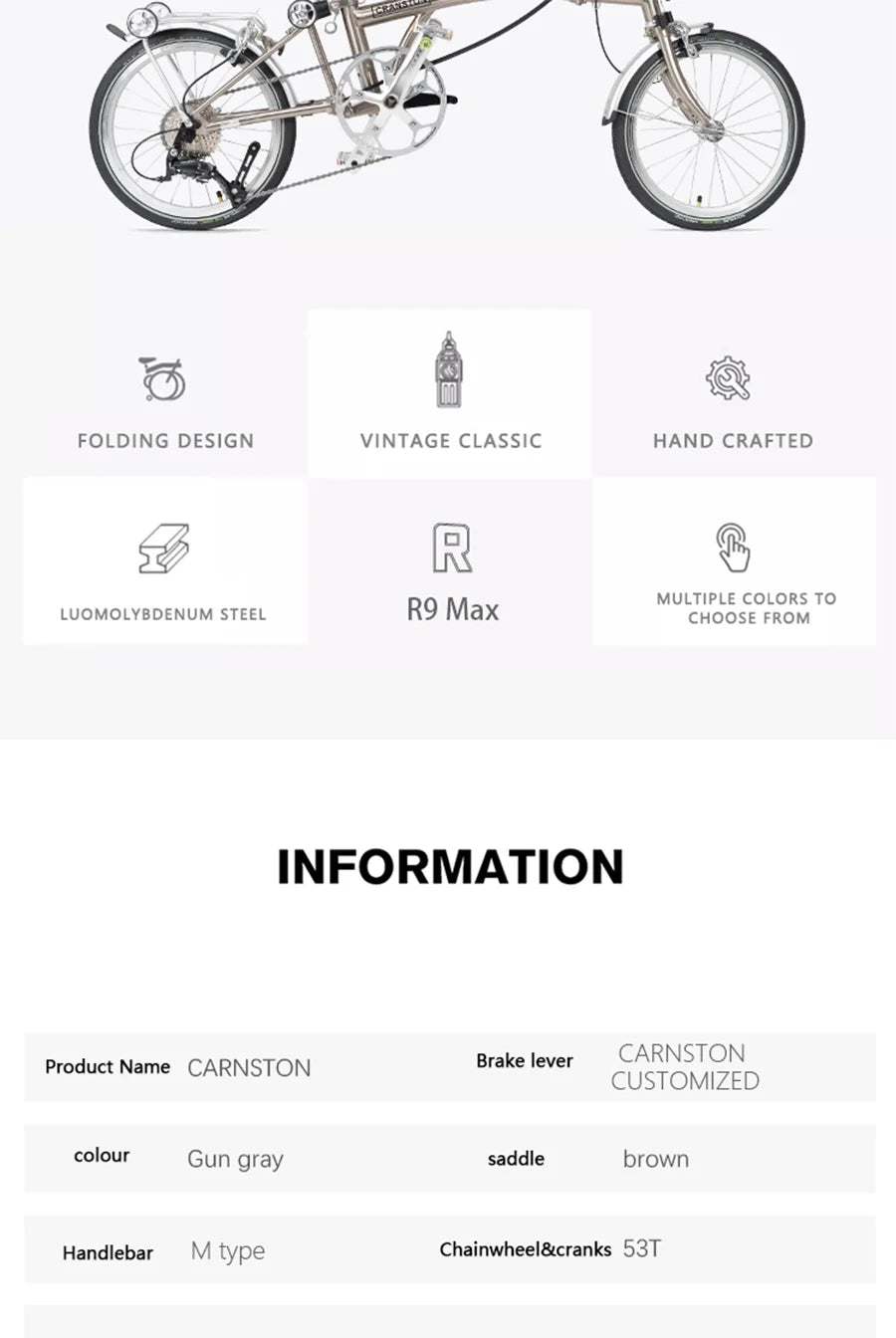 CRANSTON 16 Inch Bicycle 9-speed Folding Bike Aluminum Alloy Frame Double V Brake Portable Mini Folding City Bike