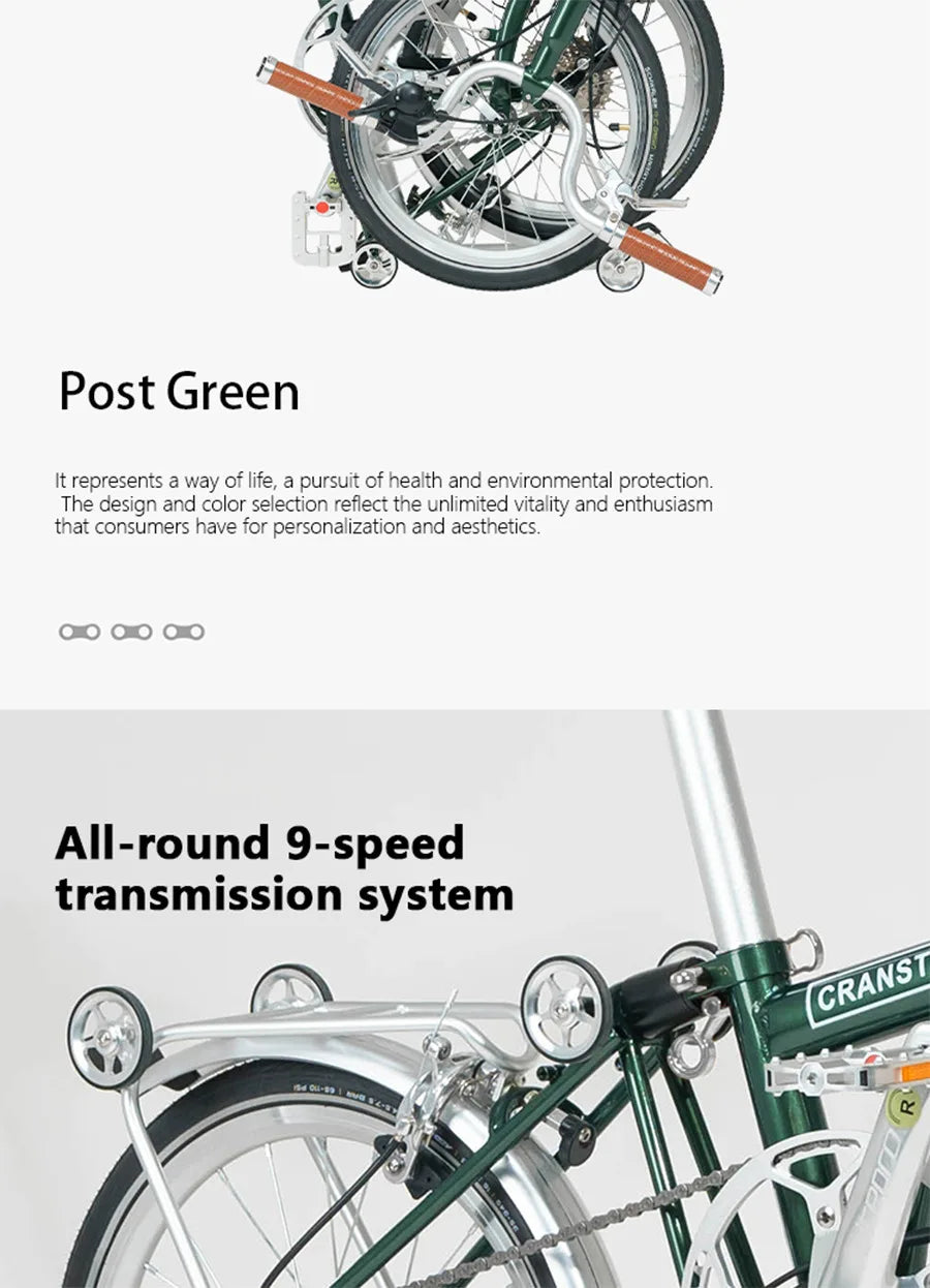 2025 Hot Selling Cranston 20 Inch 9 Speed Folding Bike CRMO Tri Fold Frame Dual V-Brake Portable 406 Wheel Foldable City Bicycle