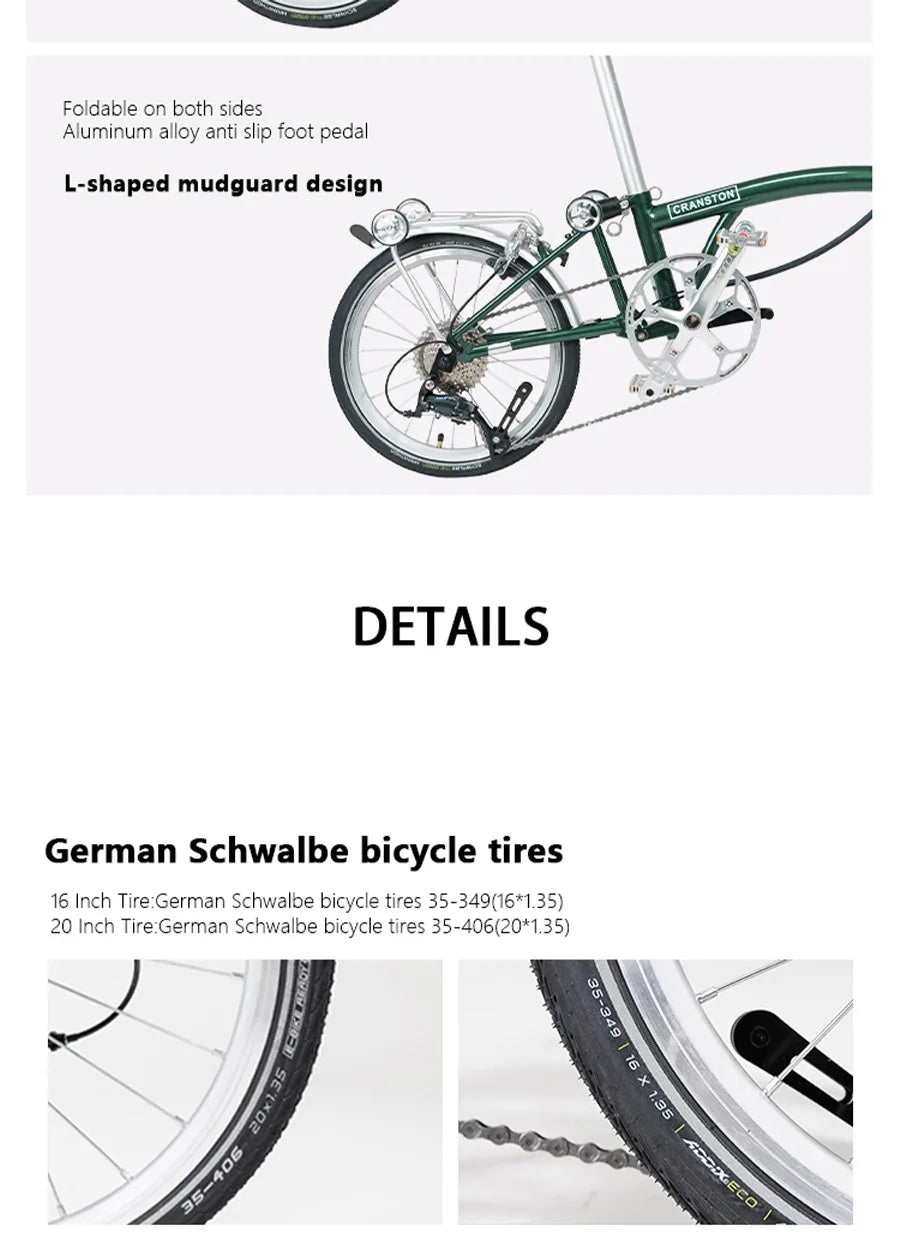 2025 Hot Selling Cranston 20 Inch 9 Speed Folding Bike CRMO Tri Fold Frame Dual V-Brake Portable 406 Wheel Foldable City Bicycle