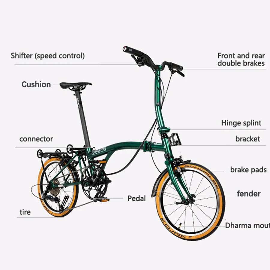 CRANSTON 16 inch 9-speed Aluminium Alloy Folding Bike with C- Brake Lightweight Portable Adult Folding Bicycle