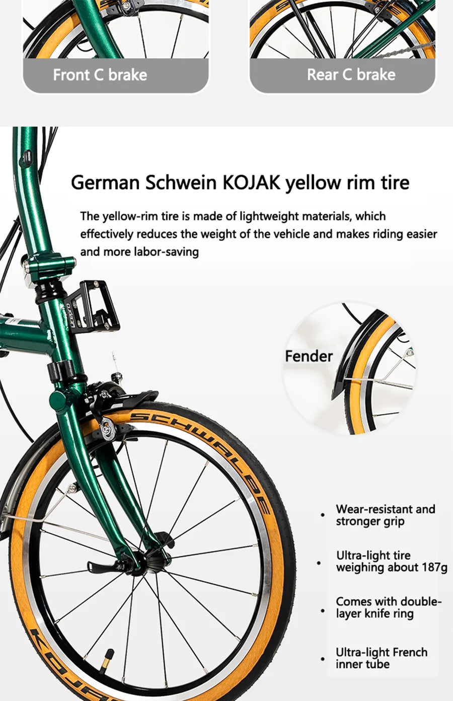 CRANSTON 16 inch 9-speed Aluminium Alloy Folding Bike with C- Brake Lightweight Portable Adult Folding Bicycle