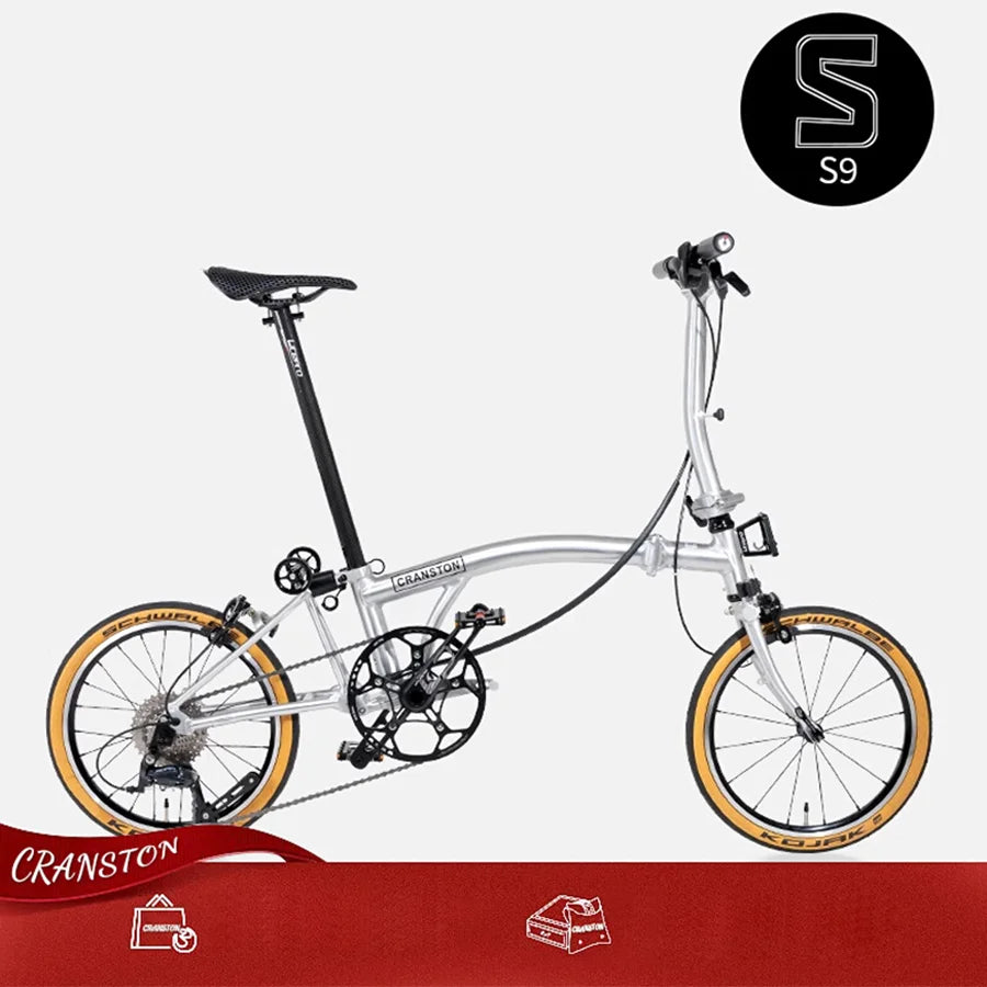 S9 16inch 9 Speed Tri-fold Folding Bike Aluminum Alloy Frame Disc Brake Lightweight Portable Adult Folding Bicycle