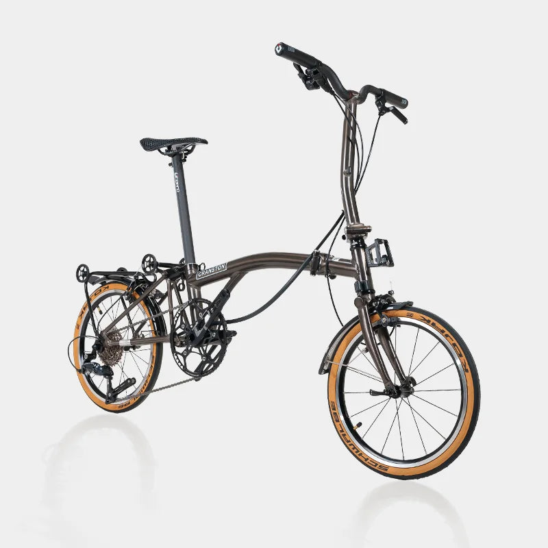CRANSTON 16 Inch 9-Speed Folding Bicycle S9 Aluminum Alloy C-Brake Three Fold Retro Commuting Folding Bike for Adults Portable