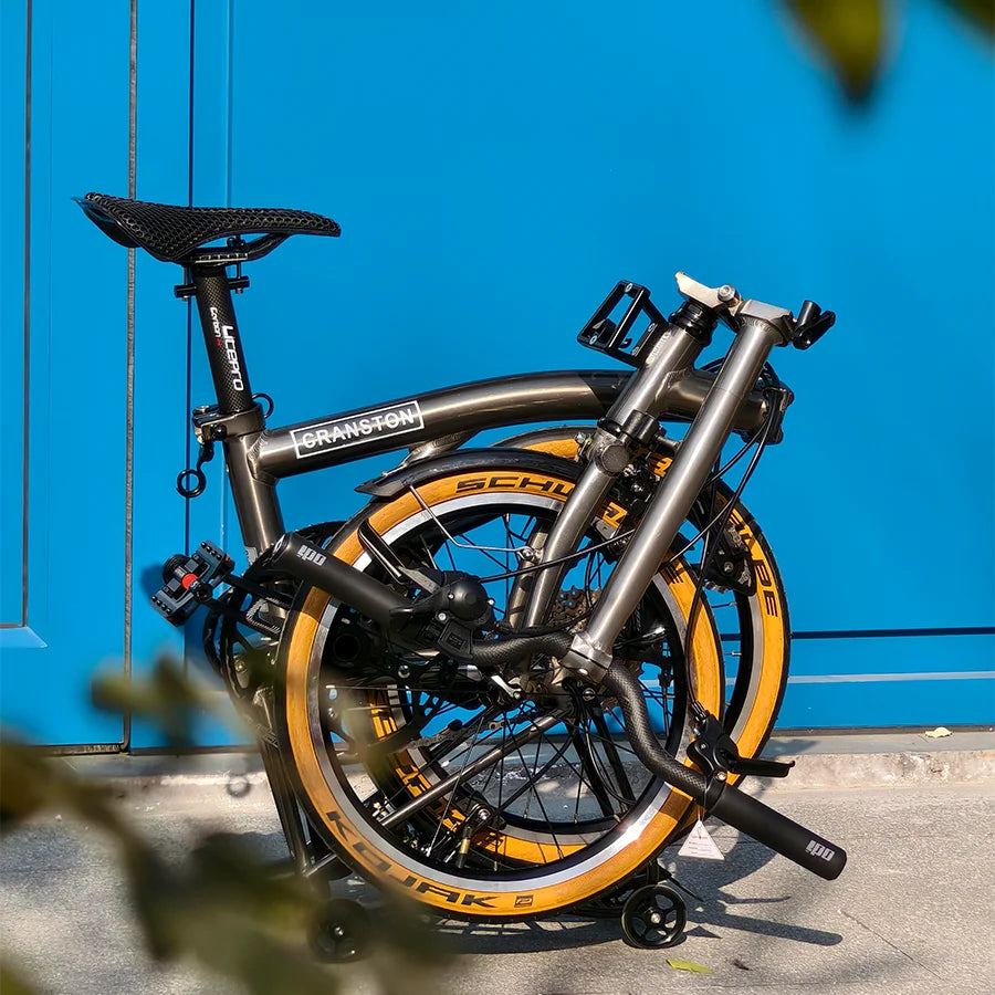 CRANSTON 16 Inch 9-Speed Folding Bicycle S9 Aluminum Alloy C-Brake Three Fold Retro Commuting Folding Bike for Adults Portable