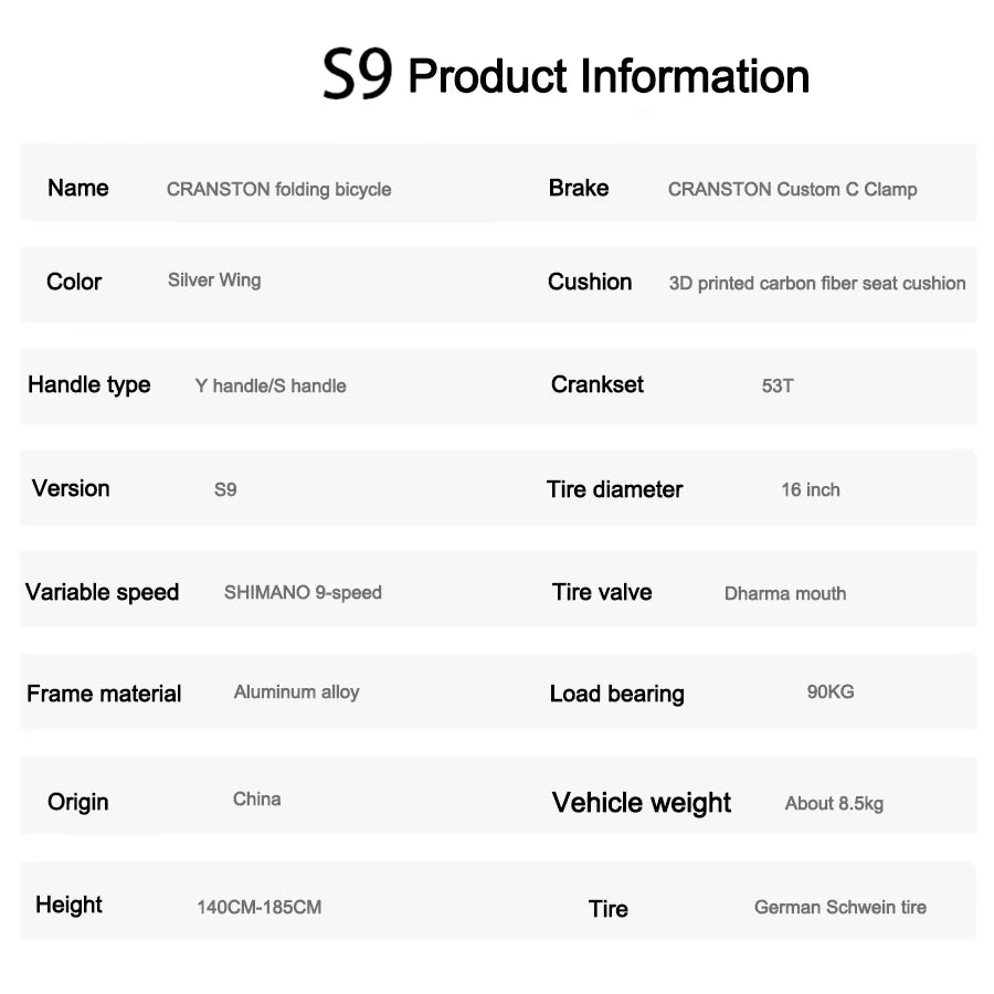 S9 16inch 9 Speed Tri-fold Folding Bike Aluminum Alloy Frame Disc Brake Lightweight Portable Adult Folding Bicycle