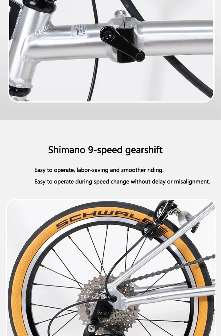 S9 16inch 9 Speed Tri-fold Folding Bike Aluminum Alloy Frame Disc Brake Lightweight Portable Adult Folding Bicycle