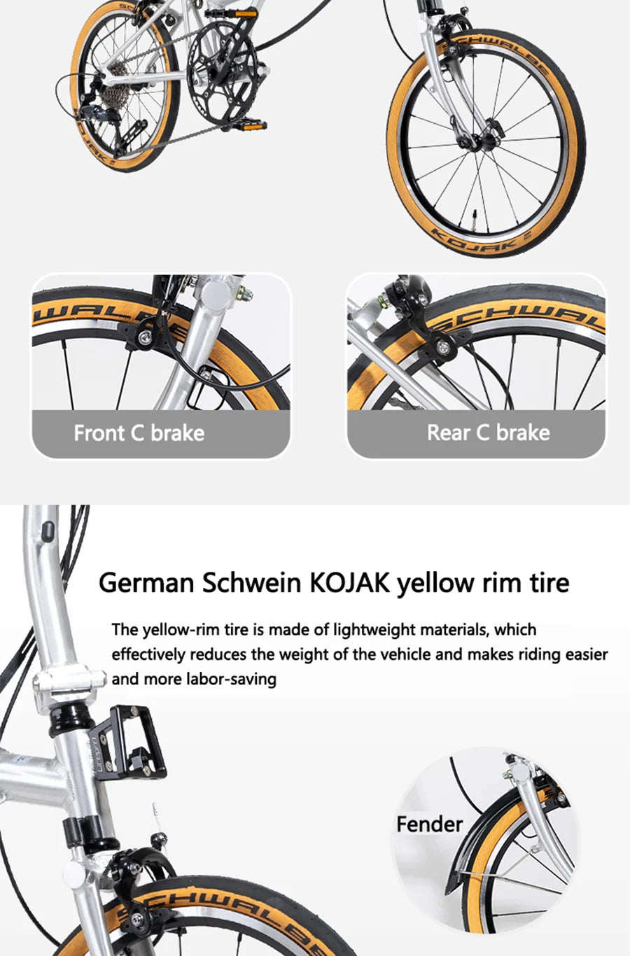 S9 16inch 9 Speed Tri-fold Folding Bike Aluminum Alloy Frame Disc Brake Lightweight Portable Adult Folding Bicycle