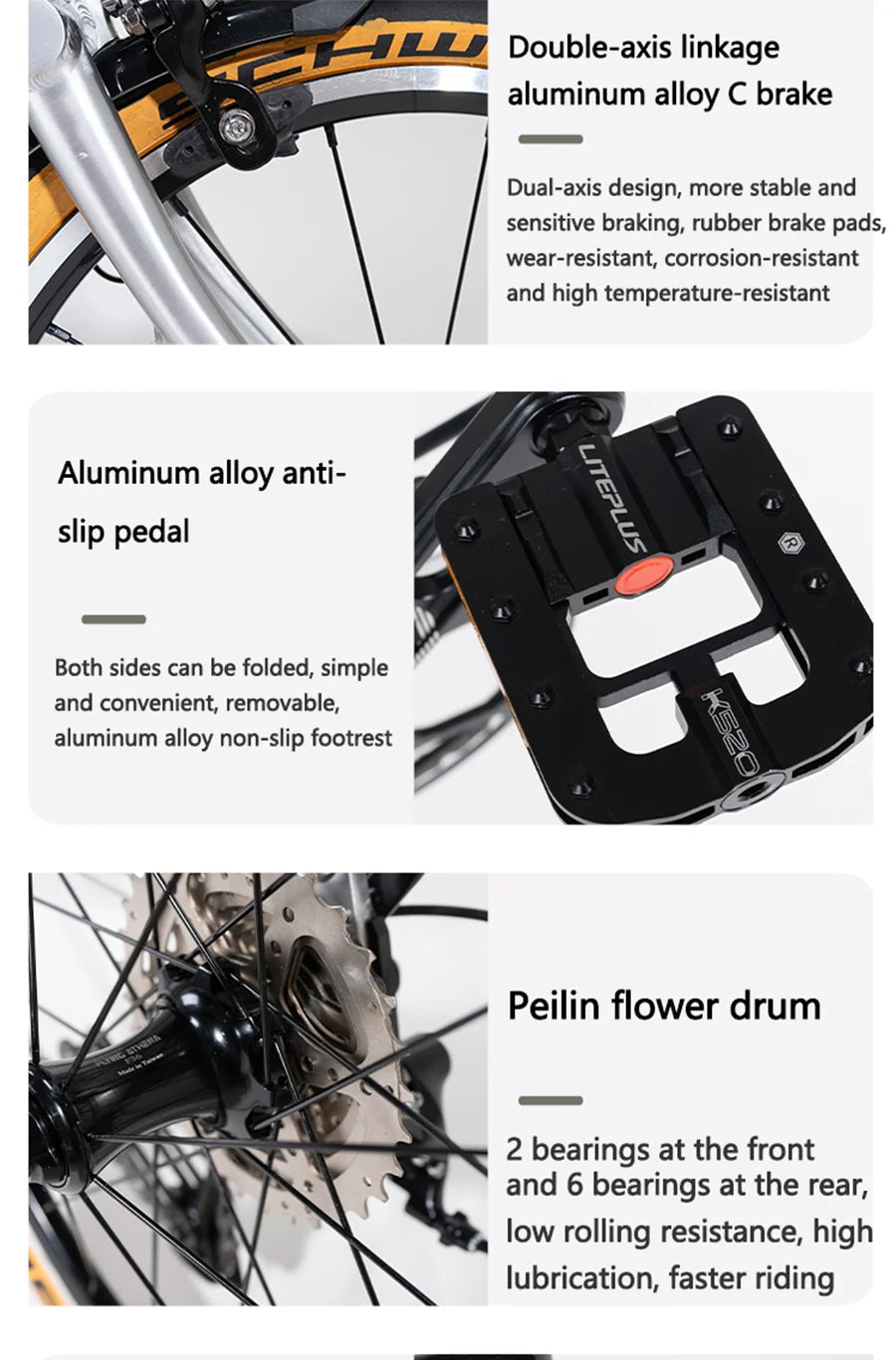 S9 16inch 9 Speed Tri-fold Folding Bike Aluminum Alloy Frame Disc Brake Lightweight Portable Adult Folding Bicycle