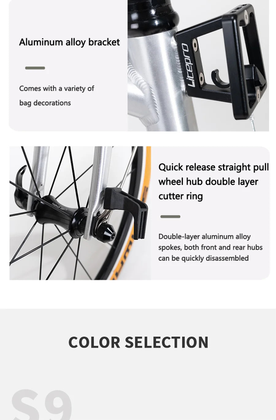 S9 16inch 9 Speed Tri-fold Folding Bike Aluminum Alloy Frame Disc Brake Lightweight Portable Adult Folding Bicycle
