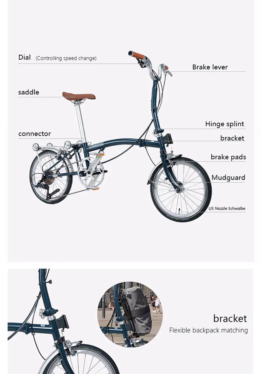 Cranston 16 Inch 9 Speed Dual C-Brake Folding Bike Portable Chromoly Steel Tri Fold Frame 16 Inch Rim Foldable City Bike