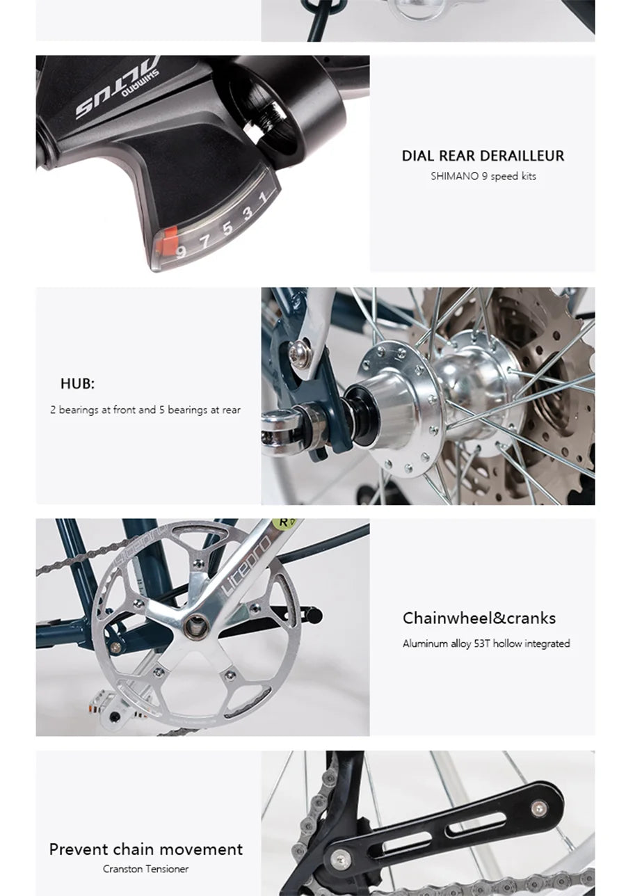Cranston 16 Inch 9 Speed Dual C-Brake Folding Bike Portable Chromoly Steel Tri Fold Frame 16 Inch Rim Foldable City Bike