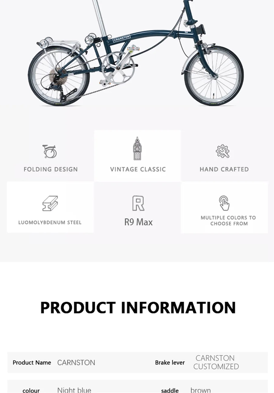 Cranston 16 Inch 9 Speed Dual C-Brake Folding Bike Portable Chromoly Steel Tri Fold Frame 16 Inch Rim Foldable City Bike