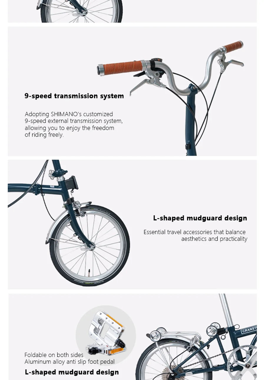 Cranston 16 Inch 9 Speed Dual C-Brake Folding Bike Portable Chromoly Steel Tri Fold Frame 16 Inch Rim Foldable City Bike