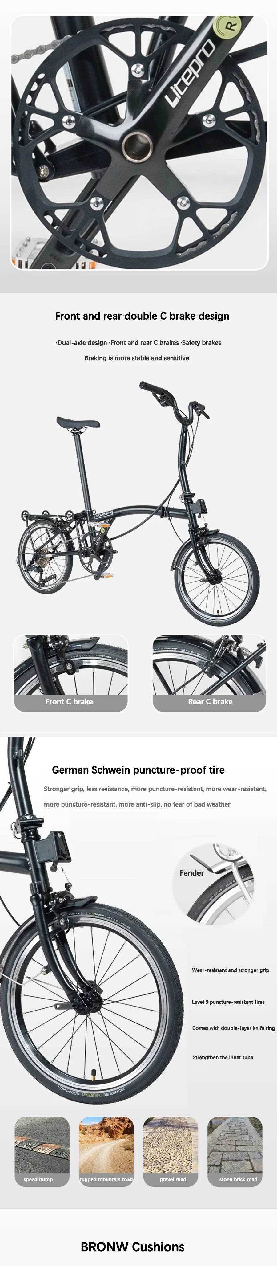 CRANSTON 16 Inch Bicycle 9-speed Folding Bike Aluminum Alloy Frame Double V Brake Portable Mini Folding City Bike