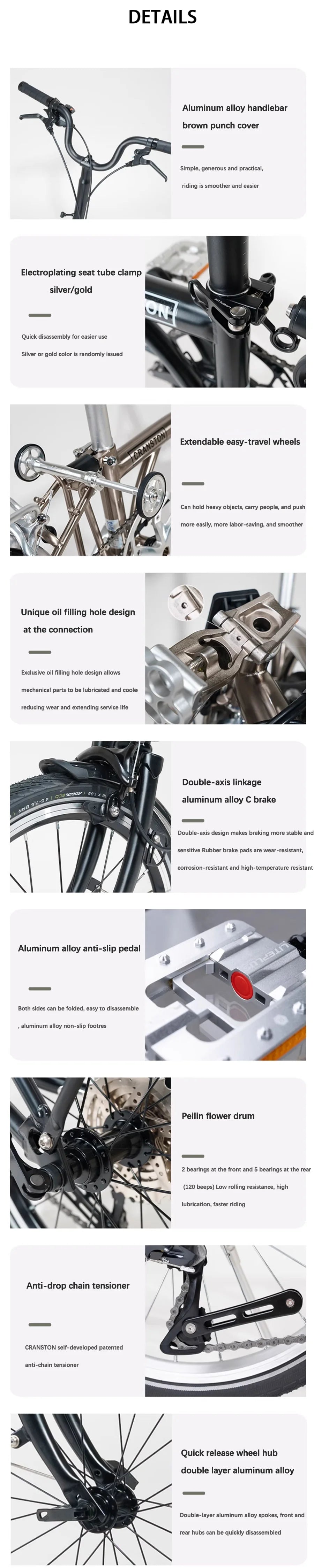 CRANSTON 16 Inch Bicycle 9-speed Folding Bike Aluminum Alloy Frame Double V Brake Portable Mini Folding City Bike