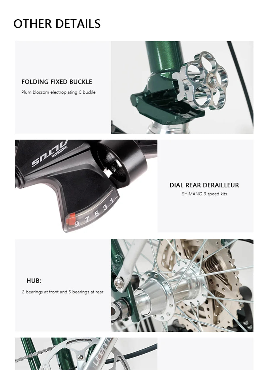 CRANSTON 16 Inch 9 Speed Dual V-Brake Portable CRMO Tri Fold Frame 53T CNC Crankset 16 Inch Wheel Small Folding City Bicycle