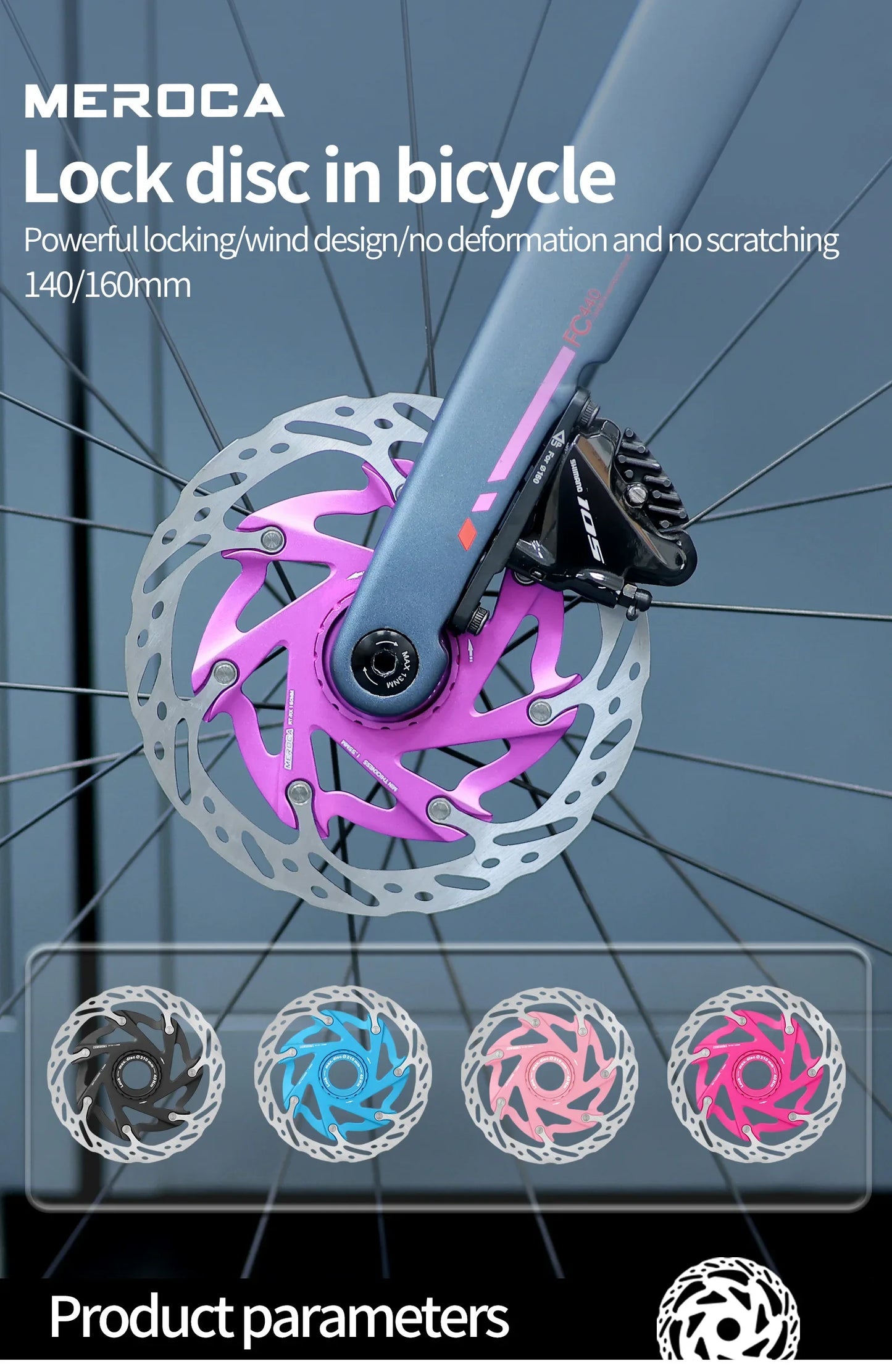 MEROCA Mountain Road Bicycle Center Lock Disc Brake Rotor 140/160mm Middle Lock Bike Disc Pads Heat Dissipation Cycling Rotors