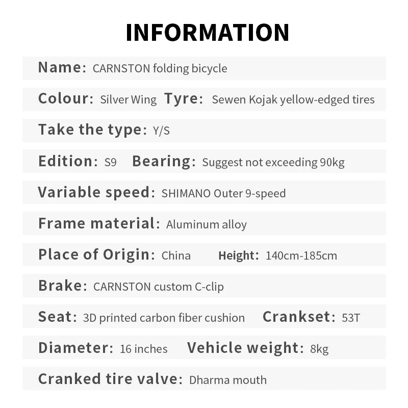 New CRANSTON S9 Aluminum Alloy Frame 16 Inch 9 Speed Tri-fold Bicycle S /Y BAR Light Weight Foldable Bike Mini Folding Bicycle