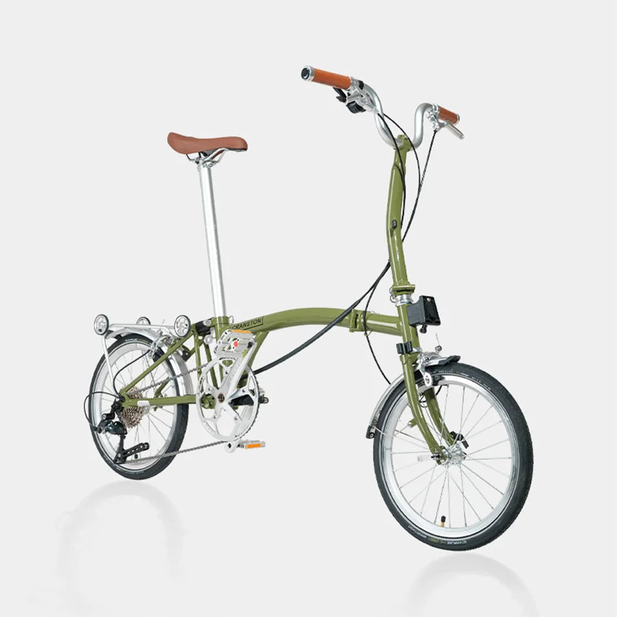 CRANSTON  R9 Max Matcha Green Triple Fold 53T Crankset 16 Inch Wheel 9-speed Foldable Bicycle Cr-Mo Frame Mini Folding Bike