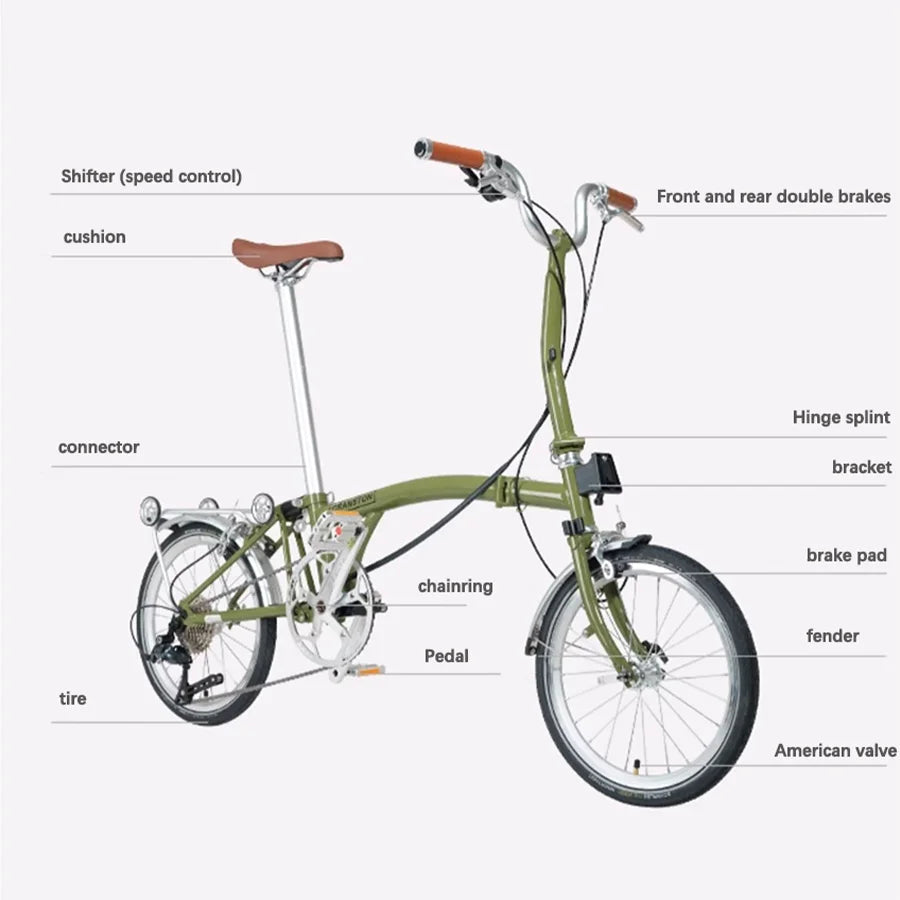 CRANSTON  R9 Max Matcha Green Triple Fold 53T Crankset 16 Inch Wheel 9-speed Foldable Bicycle Cr-Mo Frame Mini Folding Bike