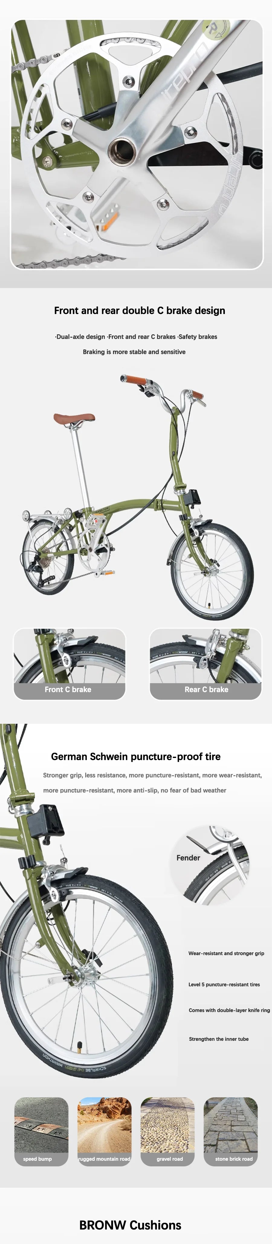 CRANSTON  R9 Max Matcha Green Triple Fold 53T Crankset 16 Inch Wheel 9-speed Foldable Bicycle Cr-Mo Frame Mini Folding Bike