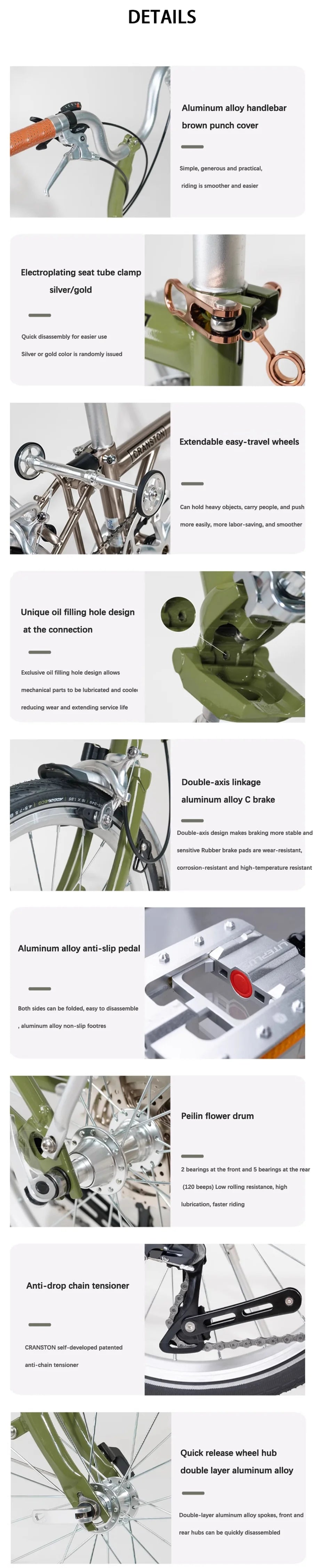 CRANSTON  R9 Max Matcha Green Triple Fold 53T Crankset 16 Inch Wheel 9-speed Foldable Bicycle Cr-Mo Frame Mini Folding Bike